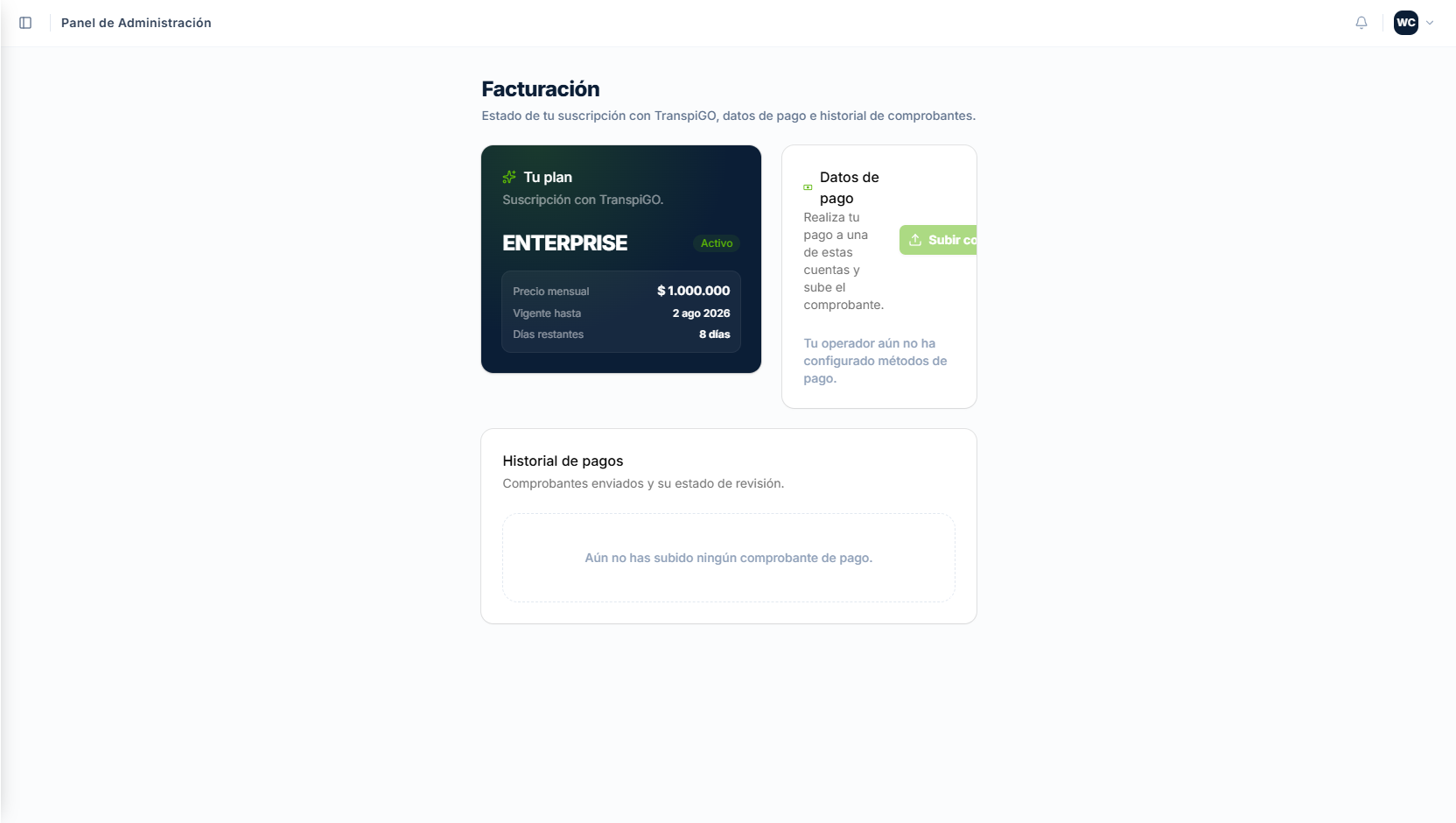 Panel de Facturación - TranspiGO Admin